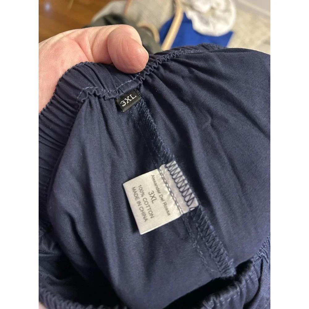 Navy Blue Pajama Set Collared Pockets Cotton ALEXANDER DEL ROSSA NWT Sz 3XL